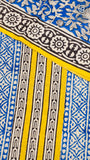 Blue and Yellow Floral Handblocked Pure Cotton Saree