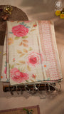 Beige & Pink Rose Floral Kantha Matka Tussar Silk Saree