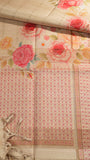 Beige & Pink Rose Floral Kantha Matka Tussar Silk Saree