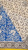 Blue and Yellow Floral Handblocked Pure Cotton Saree