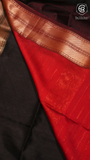 Black With Red Pallu Handloom Zari Pure Maheshwari Silk Saree