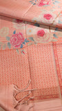 Pink Rose Floral Kantha Matka Tussar Silk Saree