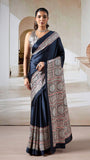 Black Ajrakh Contemporary Satin Modal Silk Saree