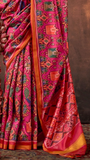 Pink and Red Contemporary Patola Crepe Banarasi Saree