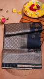Blue and Gold Zari Weaved Floral Banarasi Silk Saree