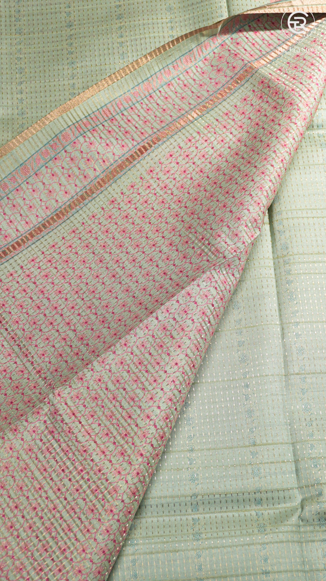 Aquamarine Rose Floral Kantha Matka Tussar Silk Saree