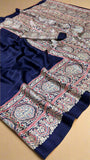 Blue Ajrakh Contemporary Satin Modal Silk Saree