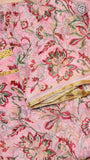 Baby Pink and Red Floral Handblocked Pure Double Chiffon Sarees