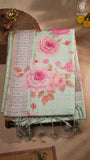 Aquamarine Rose Floral Kantha Matka Tussar Silk Saree
