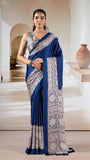 Blue Ajrakh Contemporary Satin Modal Silk Saree