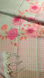 Aquamarine Rose Floral Kantha Matka Tussar Silk Saree