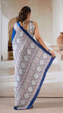 Blue Ajrakh Contemporary Satin Modal Silk Saree
