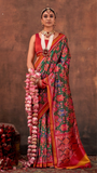 Green and Red Contemporary Patola Crepe Banarasi Saree