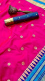 Pink and Blue Temple border Kanchi Soft Silk Sarees