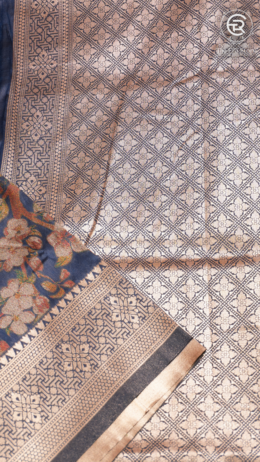 Blue and Gold Zari Weaved Floral Banarasi Silk Saree