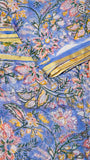 Baby Blue and Pink Floral Handblocked Pure Double Chiffon Sarees
