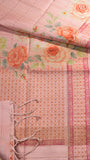 Baby Pink Rose Floral Kantha Matka Tussar Silk Saree