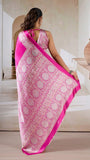 Pink Ajrakh Contemporary Satin Modal Silk Saree