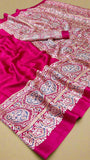 Pink Ajrakh Contemporary Satin Modal Silk Saree