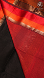 Black with Red–Orange Handloom Pure Maheshwari Silk Saree