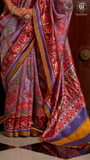Purple Red & Yellow Kalamkari Patola Saree