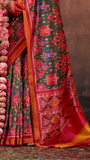 Green and Red Contemporary Patola Crepe Banarasi Saree