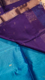 Peacock Blue Zari Swastik Butta Handloom Pure Maheshwari Silk Saree
