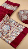 Maroon Ajrakh Contemporary Satin Modal Silk Saree