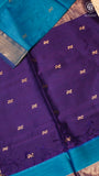 Peacock Blue Zari Swastik Butta Handloom Pure Maheshwari Silk Saree