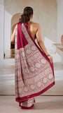 Maroon Ajrakh Contemporary Satin Modal Silk Saree