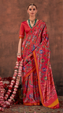 Red Contemporary Patola Crepe Banarasi Saree