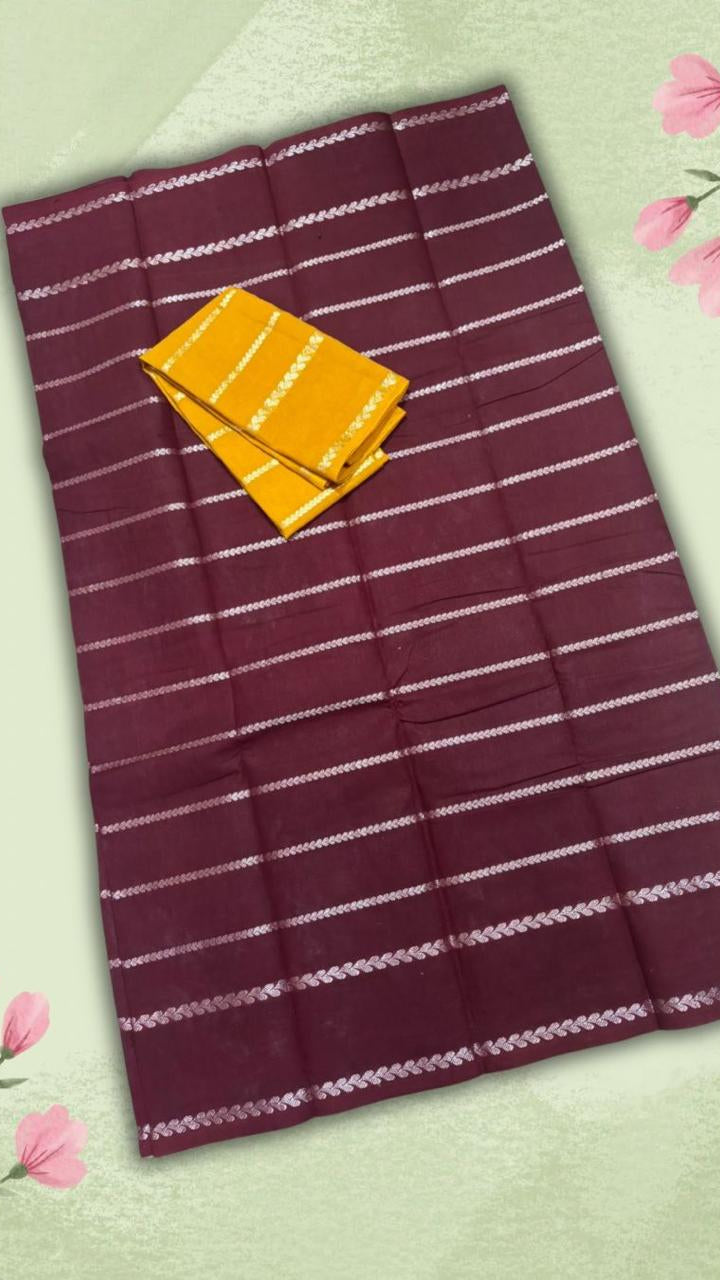 Maroon Line Patterned Sungadi Pure Cotton Saree