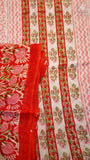 Red & Pink Palm Floral Handblocked Pure Georgette Saree