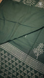 Sage Green & Beige Floral Handblocked Pure Mul Cotton Saree