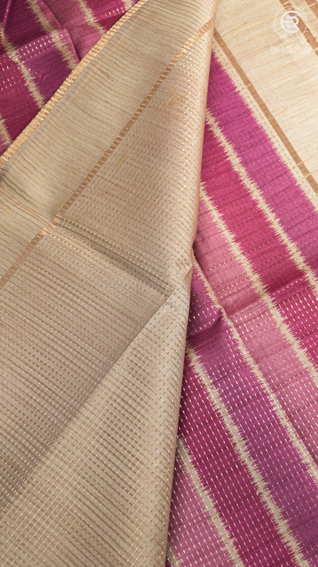 Purple and Beige Kantha Matka Tussar Silk Saree