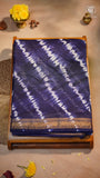 Blue & White Line Tie & Dye Handblocked Pure Maheshwari Cotton Saree