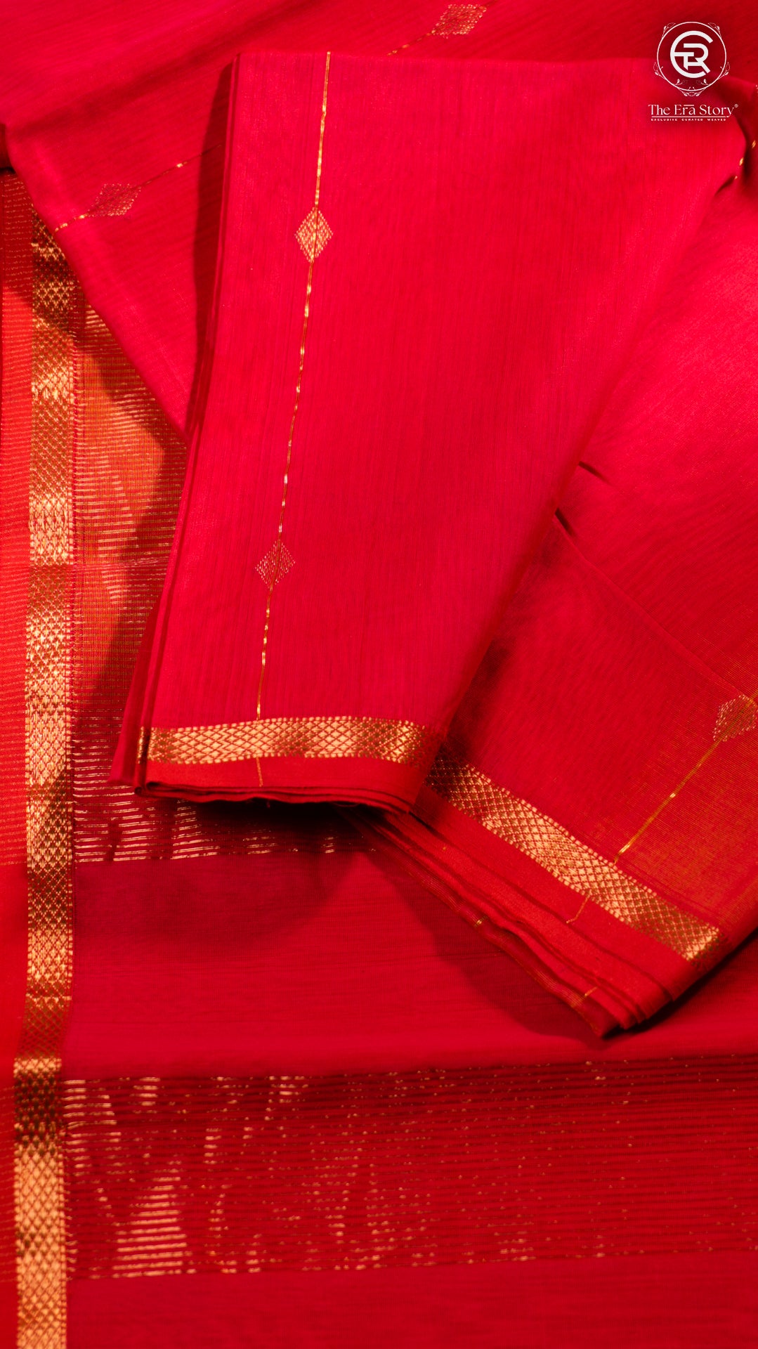Crimson Red Diamond Butta Zari Handloom Pure Maheshwari Silk Saree