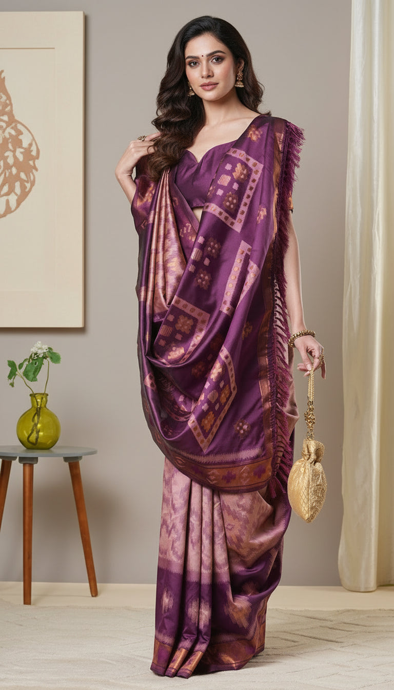 Purple Pochampally Ikat Soft Silk Saree