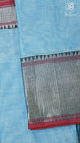 Baby Blue Temple Checked Border Handloom Narayanpet Cotton Saree