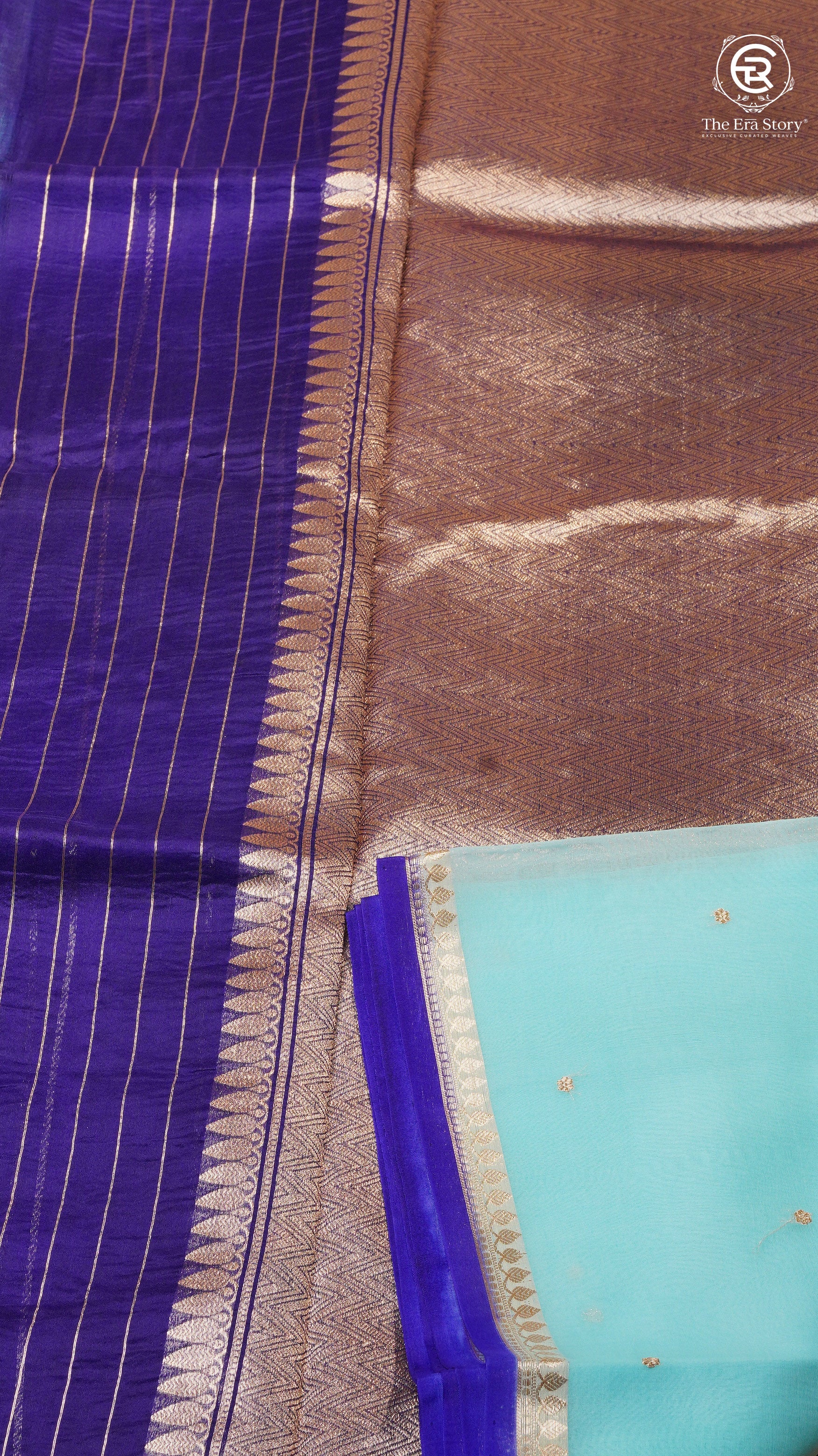 Turquoise & Blue Pure Kora Organza Banarasi Silk Saree