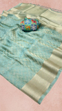 Turquoise Blue Pure Viscose Zari Tissue Silk Saree