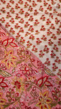 Pink & Red Floral Handblocked Pure Georgette Saree
