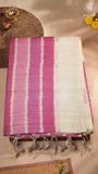Purple and Beige Kantha Matka Tussar Silk Saree