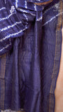 Blue & White Line Tie & Dye Handblocked Pure Maheshwari Cotton Saree