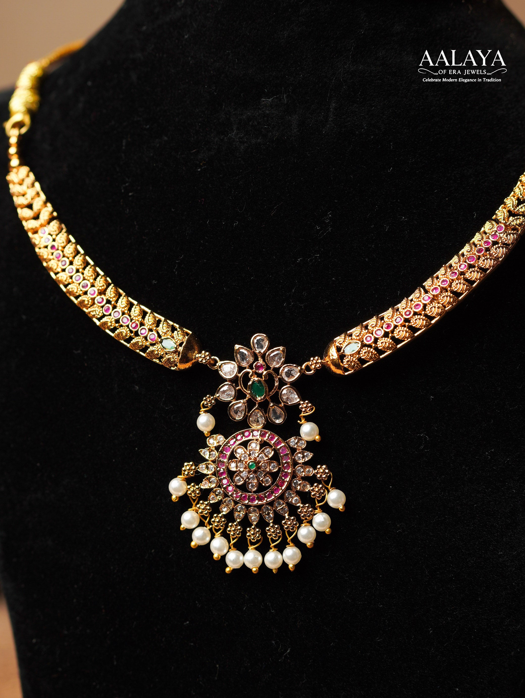 Aalaya Gulmohar Pearl Hasli Necklace Set