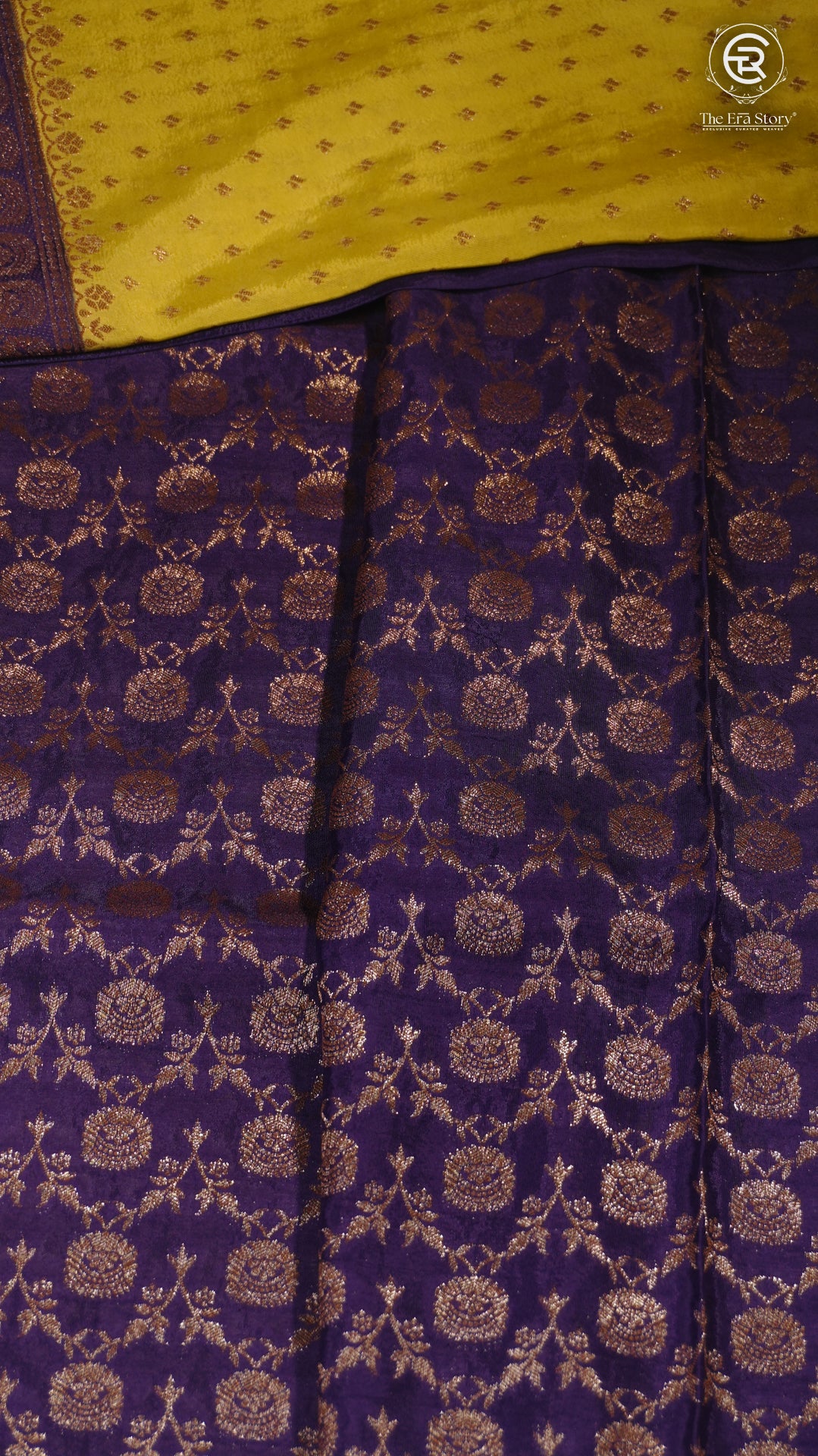 Yellow & Blue Pure Crepe Chiffon Banarasi Silk Saree