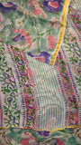 Pastel Green & Pink Blue Floral Handblocked Pure Double Chiffon Saree