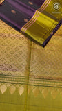Electric Violet and Lemon Green Handloom Pure Kanchipuram Silk Saree (Silk Mark Certified)