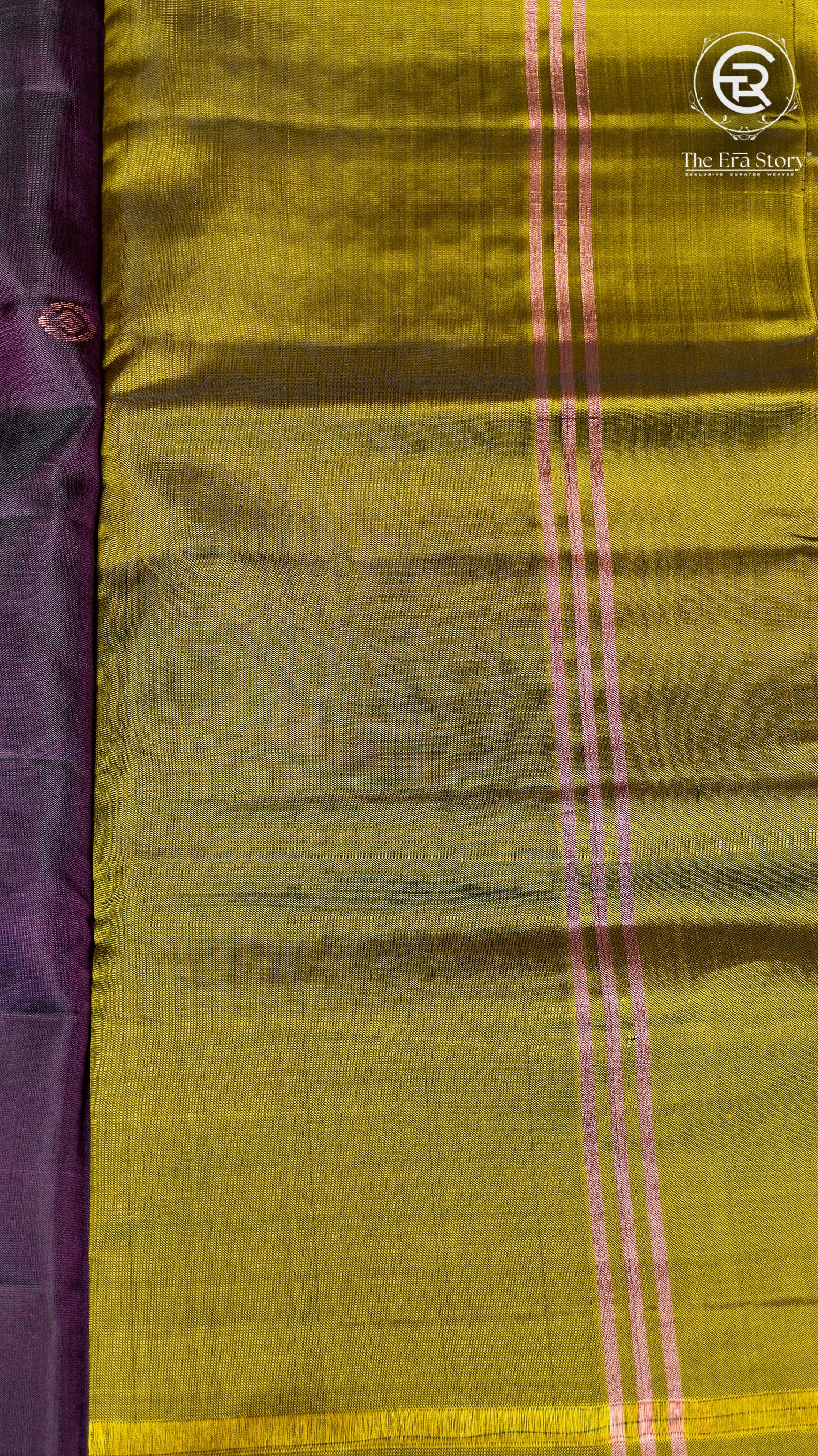 Electric Violet and Lemon Green Handloom Pure Kanchipuram Silk Saree (Silk Mark Certified)