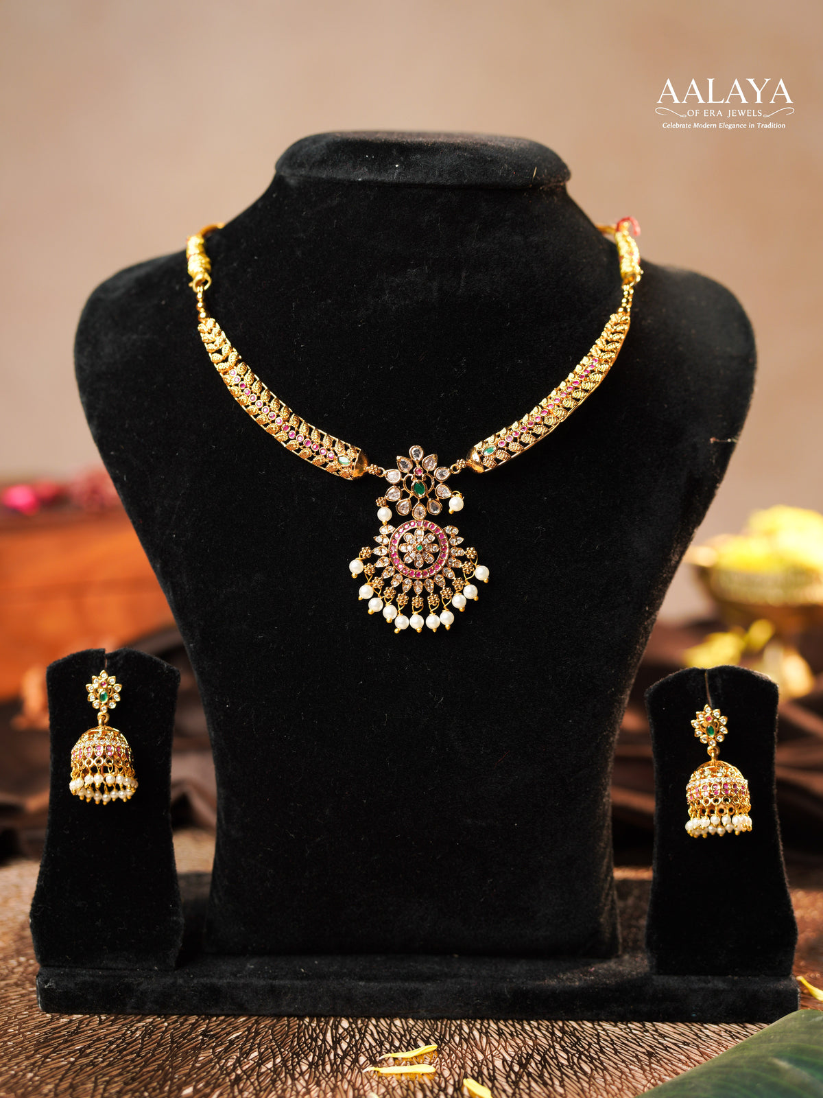 Aalaya Gulmohar Pearl Hasli Necklace Set